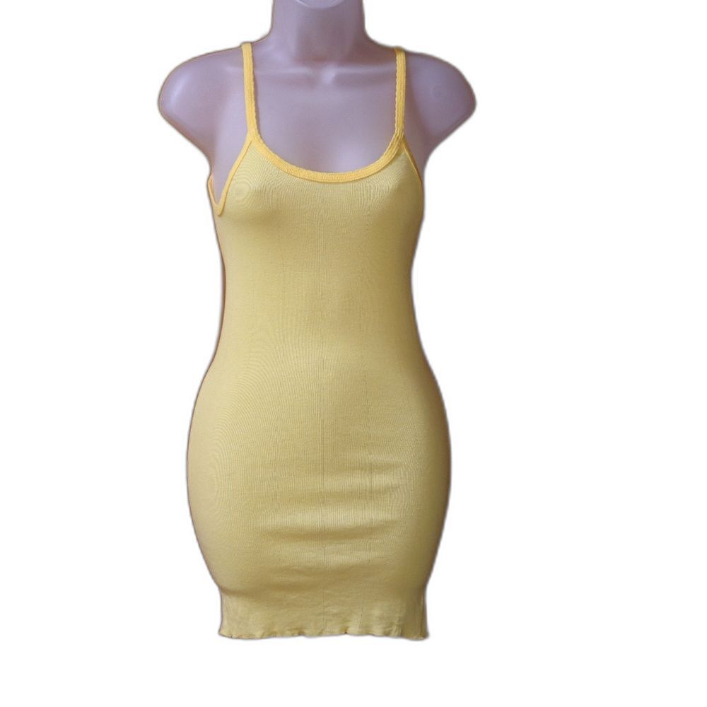 Sparkle Vintage 90s Fitted Ribbed Yellow Tank Top Lettuce Hem Small